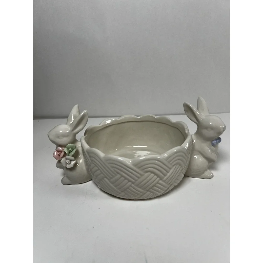 Bunny Love Double‎ Bunny Handled Bowl | Ceramic Easter Candy Dish | NEW